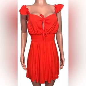Reformation Red Hot Day Emmaline Smocked Keyhole Mini Dress Ruffled Straps Sz 8